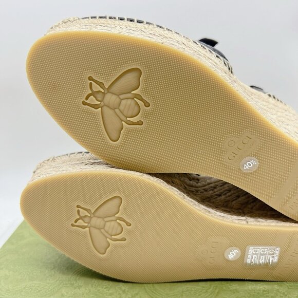 Gucci GG Marmont Platform MATELASSÉ Wedge Heels Espadrille Black Leather EU 40.5 - Picture 11 of 14